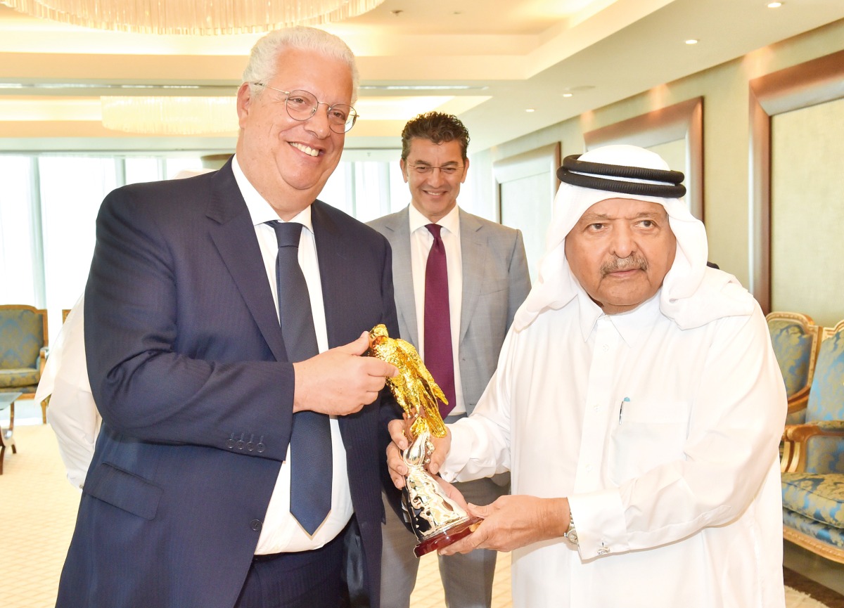 QBA Chairman Sheikh Faisal bin Qassim Al Thani with the Minister of Economy of Portugal, H E Pedro Reis.