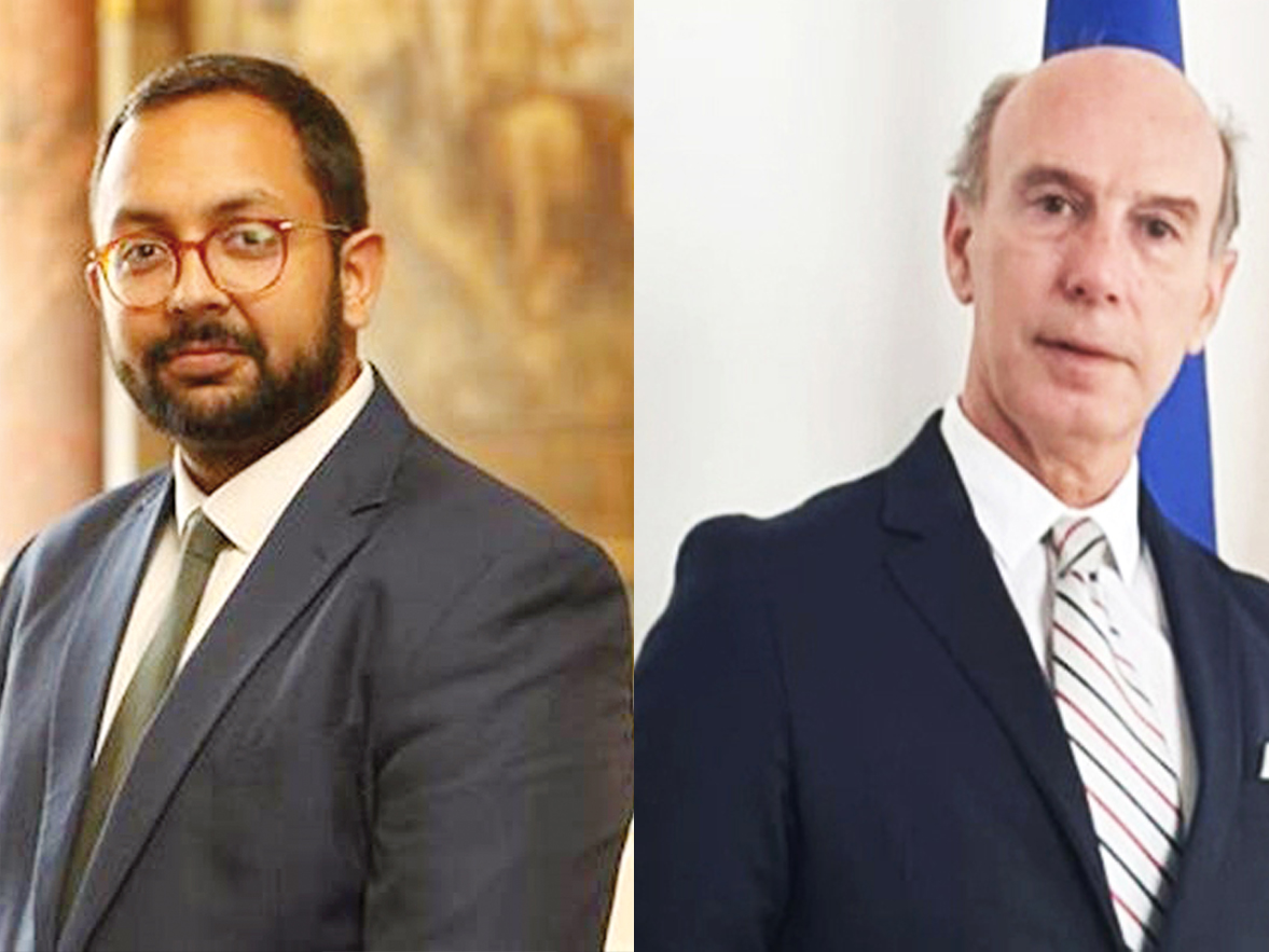 Ambassador of the United Kingdom to Qatar H E Neerav Patel (left) and Ambassador of Spain to Qatar H E Javier Carbajosa Sanchez