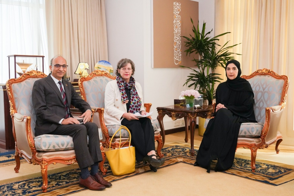 NHRC Chairperson H E Maryam bint Abdullah Al Attiyah (right) meeting UNDP representatives in Doha yesterday. 