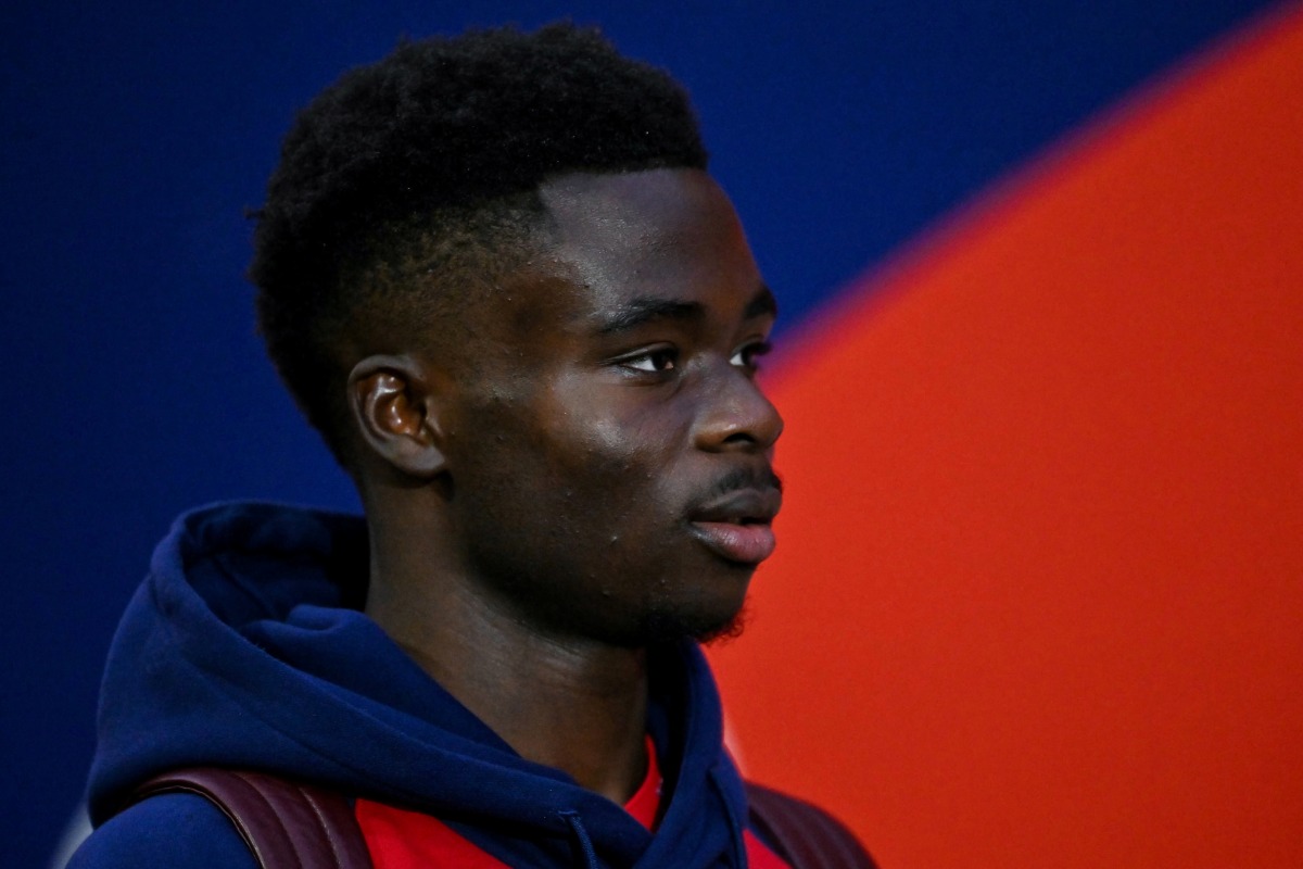 Arsenal's English midfielder #07 Bukayo Saka arrives for the English Premier League football match between Crystal Palace and Arsenal at Selhurst Park in south London on December 21, 2024. (Photo by Glyn KIRK / AFP