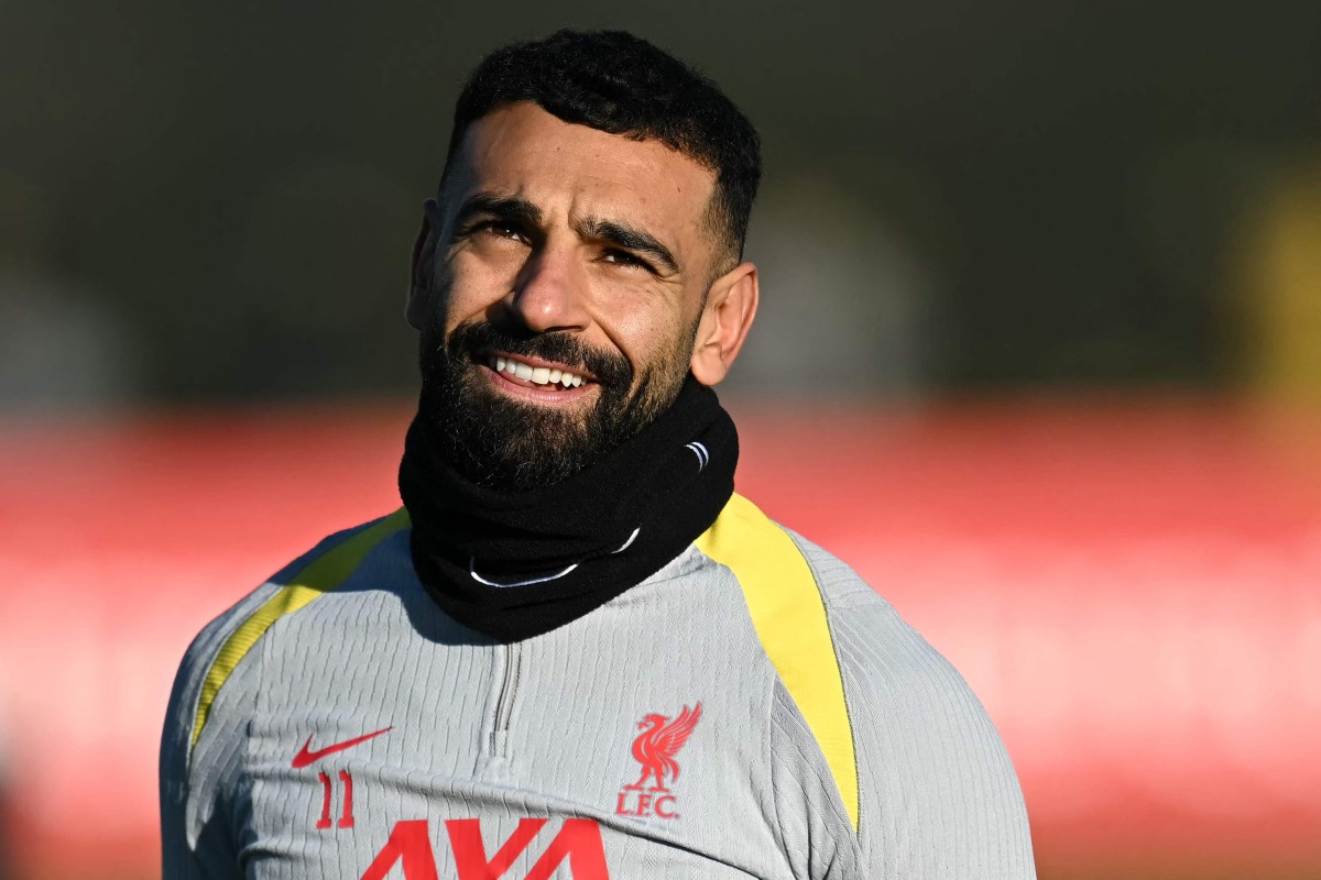 Liverpool's Egyptian striker #11 Mohamed Salah takes part in a training session, at the AXA training centre in Liverpool, north west England, on November 26, 2024. Photo by Paul ELLIS / AFP