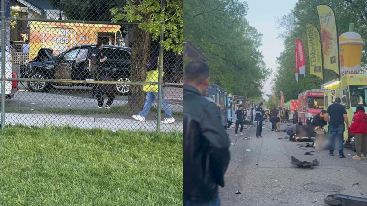 Collage of screen grabs from videos of the crash circulating through social media. 