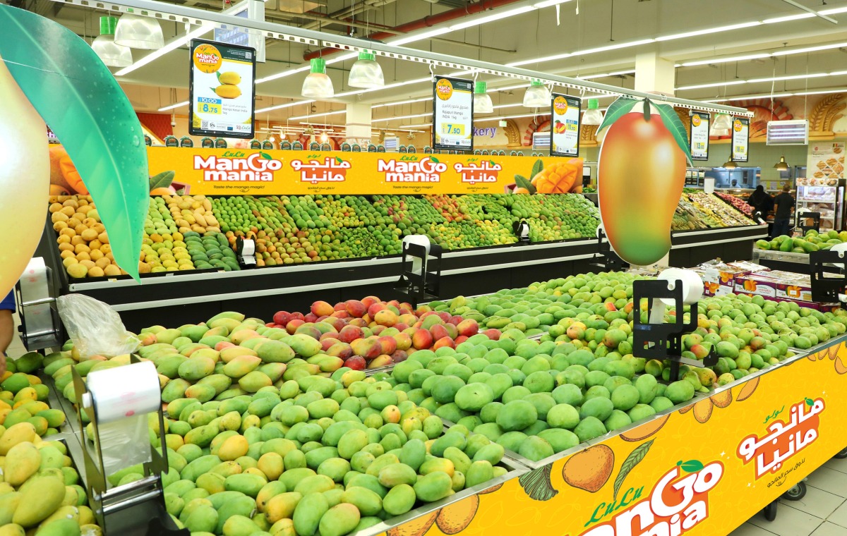 Mangoes displayed as part of the festival at a LuLu Hypermarket.
