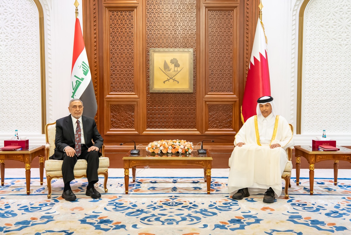 Speaker of the Shura Council H E Hassan bin Abdullah Al Ghanim meeting Speaker of the Council of Representatives of the Republic of Iraq, H E Dr. Mahmoud Al Mashhadani.