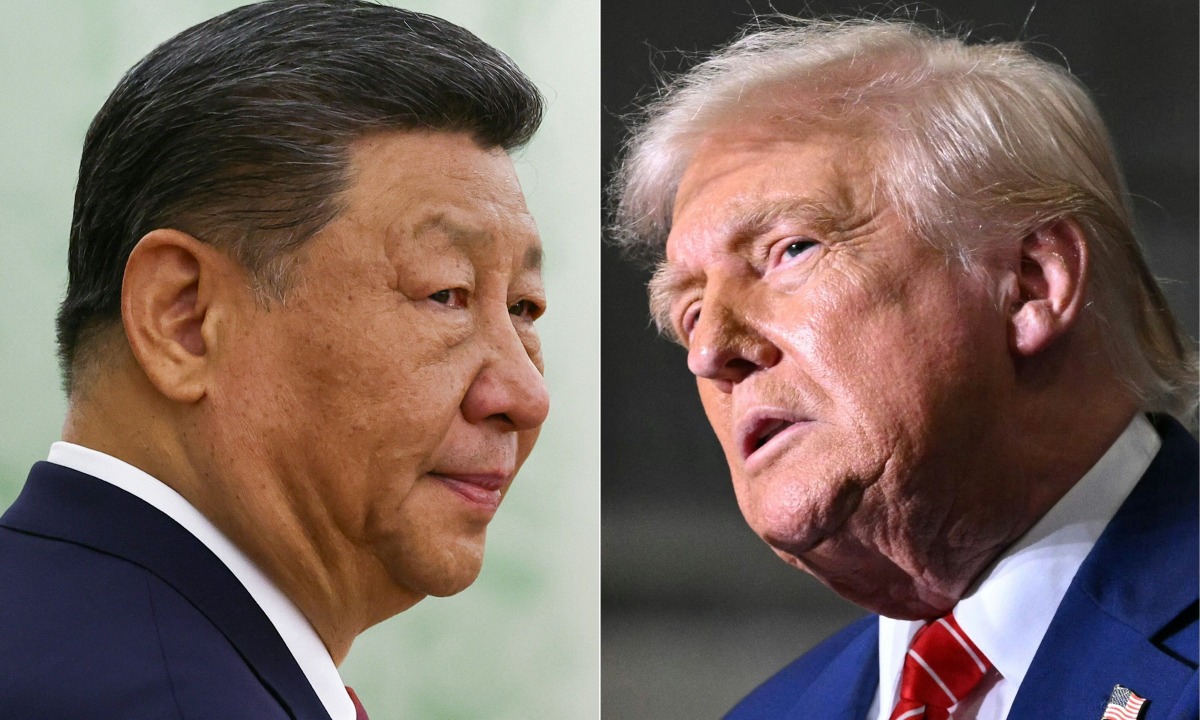 This combination of pictures created on June 05, 2025 shows, L/R, Chinese President Xi Jinping at the Kremlin in Moscow on May 8, 2025 and US President Donald Trump at US Steel - Irvin Works in West Mifflin, Pennsylvania, May 30, 2025. (Photo by Evgenia Novozhenina and SAUL LOEB / various sources / AFP)