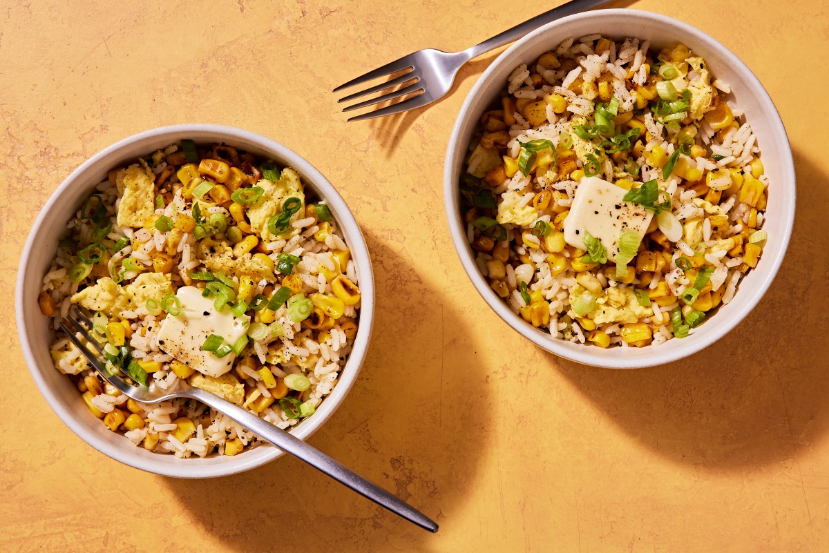 Corn and Scallion Fried Rice. Credit: Justin Tsucalas; food styling by Lisa Cherkasky/Both for The Washington Post