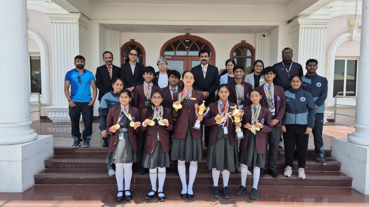 Birla Public School staff and students with the awards