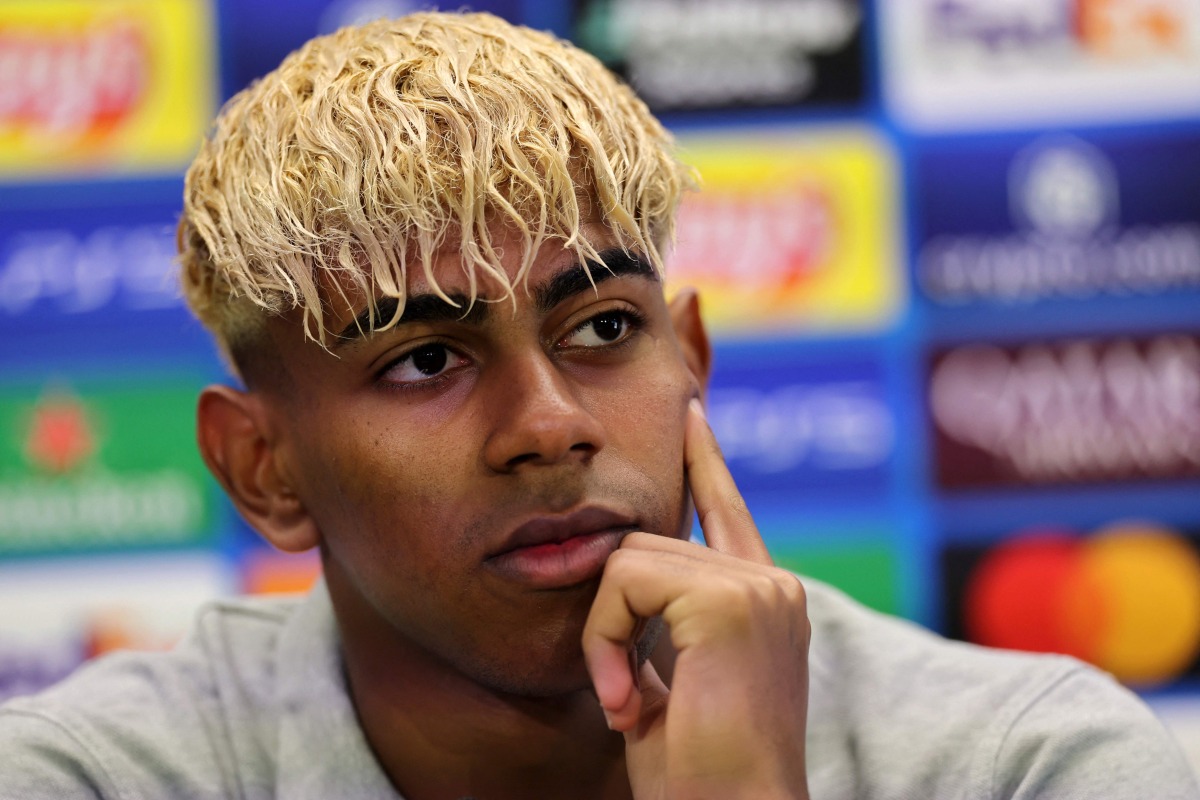 Barcelona's Spanish forward Lamine Yamal addresses a press conference on the eve of the UEFA Champions League semi-final first leg football match between FC Barcelona and Inter Milan at the Joan Gamper training ground in Sant Joan Despi, near Barcelona, on April 29, 2025. Photo by LLUIS GENE / AFP