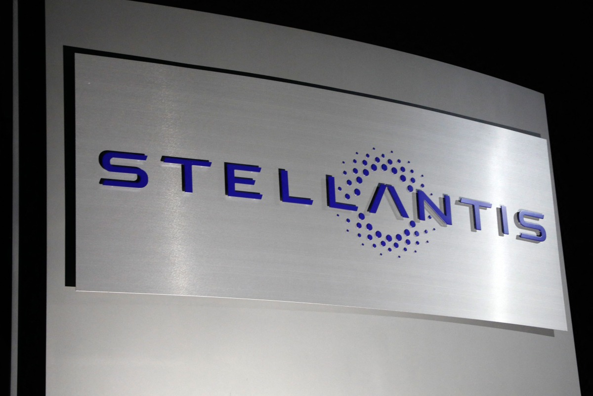 The sign is seen outside of the FCA US LLC Headquarters and Technology Center as it is changed to Stellantis on January 19, 2021 in Auburn Hills, Michigan. Photo by JEFF KOWALSKY / AFP