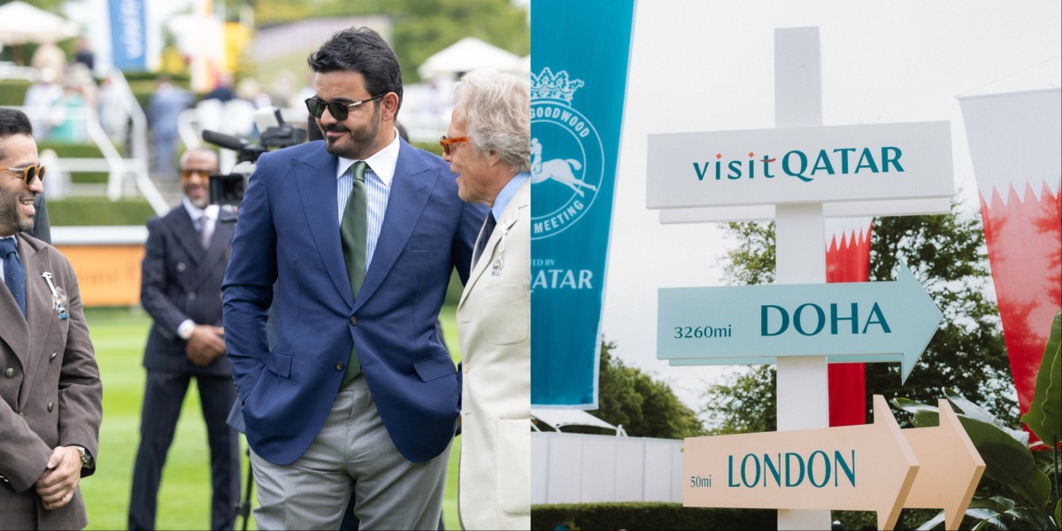 President of the Qatar Olympic Committee and Chairman of the Doha 2036 Olympic and Paralympic Games Bid HE Sheikh Joaan bin Hamad Al Thani with Chairman of Qatar Tourism and Chair of Board of Directors of Visit Qatar HE Saad bin Ali Al Kharji and other dignitaries at the event. RIGHT: A signage indicating the strategic partnership between Qatar and UK at the event.