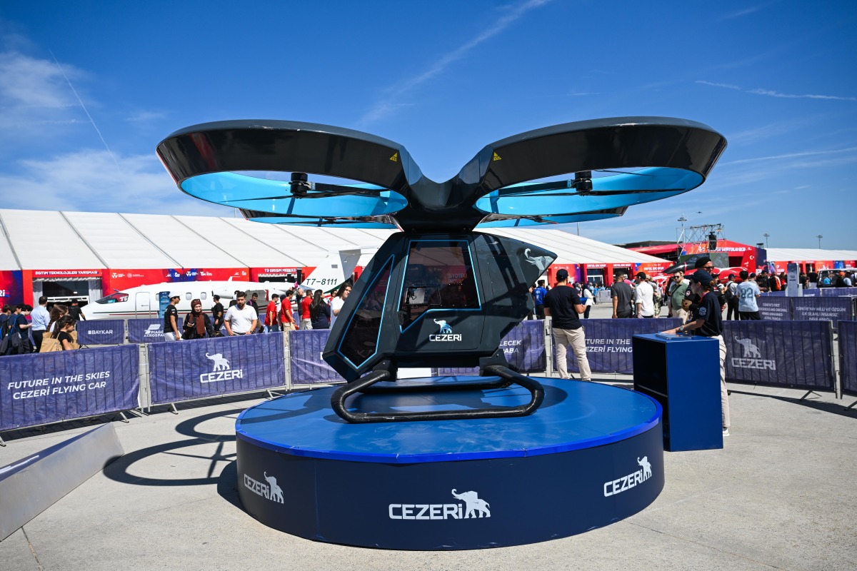A flying car is displayed at the technology event TEKNOFEST in Istanbul, Turkiye, Sept. 17, 2025. (Xinhua/Liu Lei)
