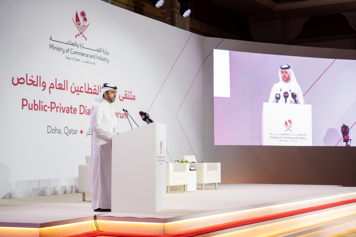 Undersecretary of Ministry of Commerce and Industry, H E Mohammed bin Hassan Al-Malki delivering the opening speech at the forum, yesterday.