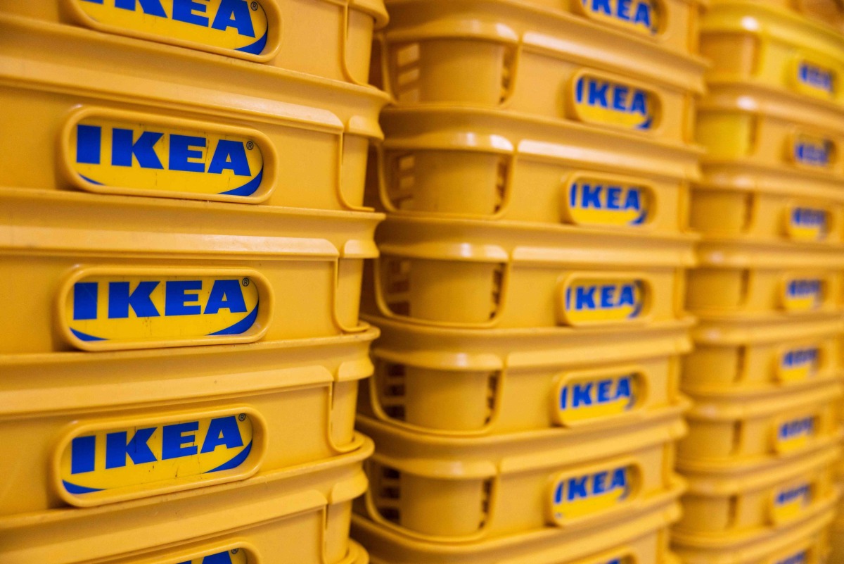 This file photograph taken on May 11, 2023, shows Ikea shopping carts in an Ikea store in Paris. Photo by JOEL SAGET / AFP