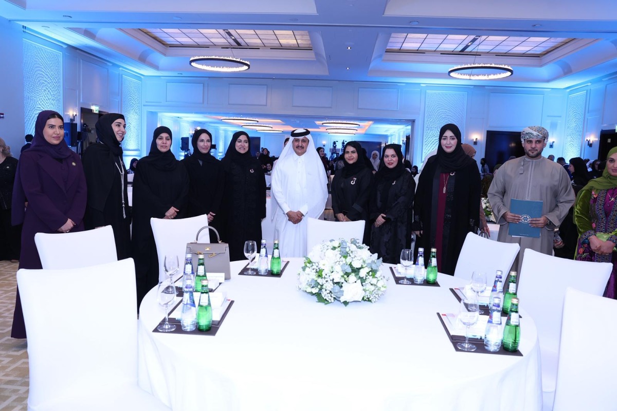 Minister of Social Development and Family H E Buthaina bint Ali Al Jabr Al Nuaimi, Deputy Speaker of the Shura Council Dr. Hamda bint Hassan Al Sulaiti, Qatar Chamber Chairman Sheikh Khalifa bin Jassim Al Thani with other dignitaries during the event.