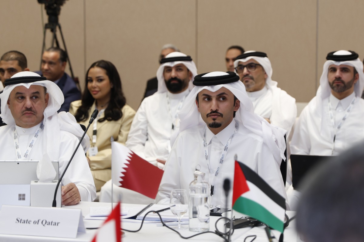 Head of the Qatar Financial Information Unit and Member of the National Anti-Money Laundering and Terrorism Financing Committee Sheikh Abdullah bin Hamad bin Mubarak Al-Thani with other officials during the meeting.