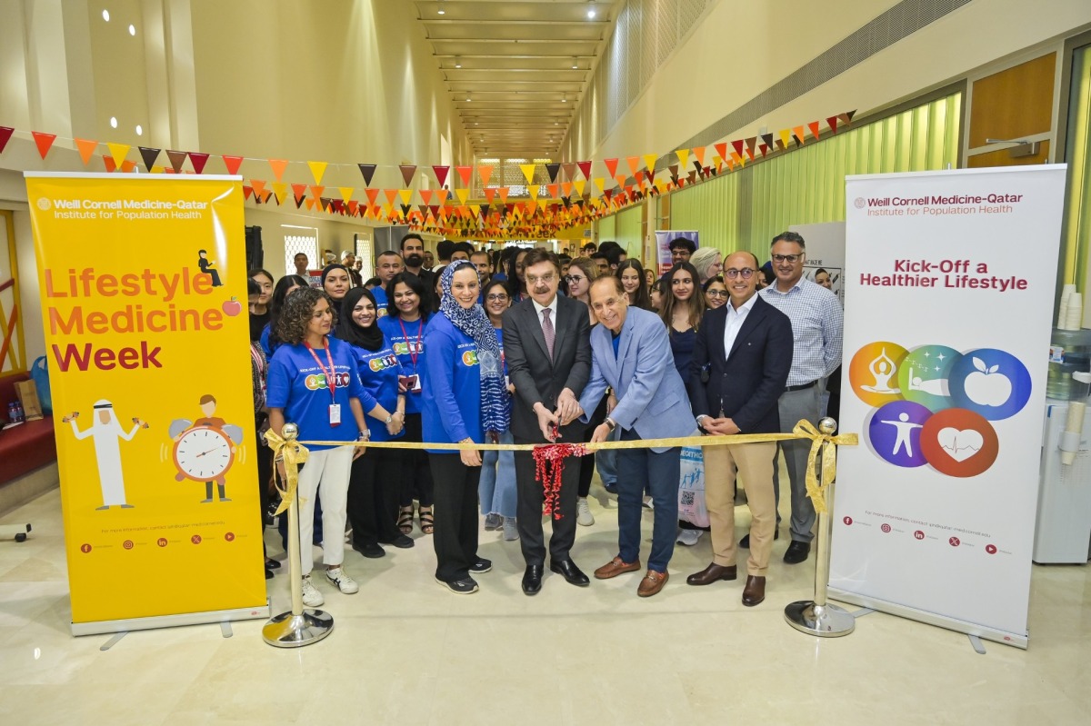 Dr. Javaid Sheikh (centre), Dr. Ravinder Mamtani (right), and Dr. Sohaila Cheema (left) during the inauguration of 'Kick-Off a Healthier Lifestyle'.