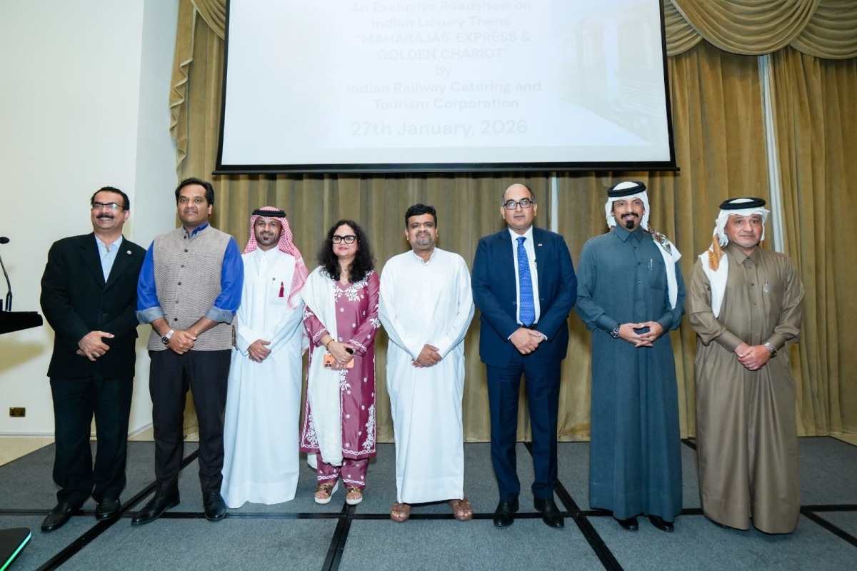 Ambassador of India to Qatar H E Vipul, Group General Manager IRCTC Promila Gupta with other officials during the roadshow.