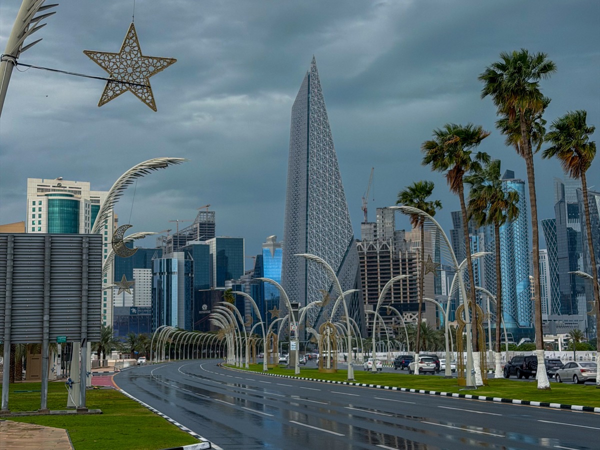 Cloudy skies loom over Doha’s West Bay skyline after Qatar witnessed rainfall yesterday. Pic: Shafrin Karim