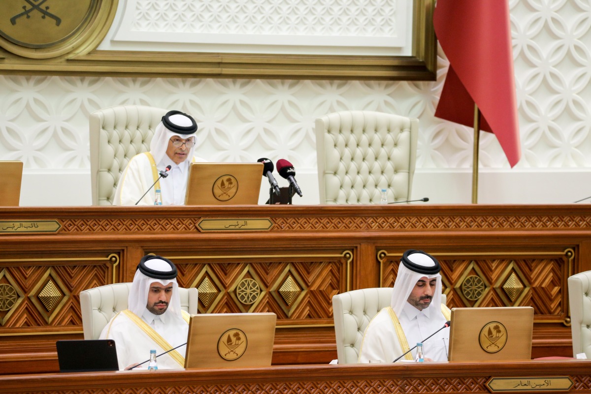 Speaker of the Shura Council H E Hassan bin Abdullah Al Ghanim attending a regular weekly session of Shura Council held yesterday in the Tamim bin Hamad Hall at the Council’s headquarters.