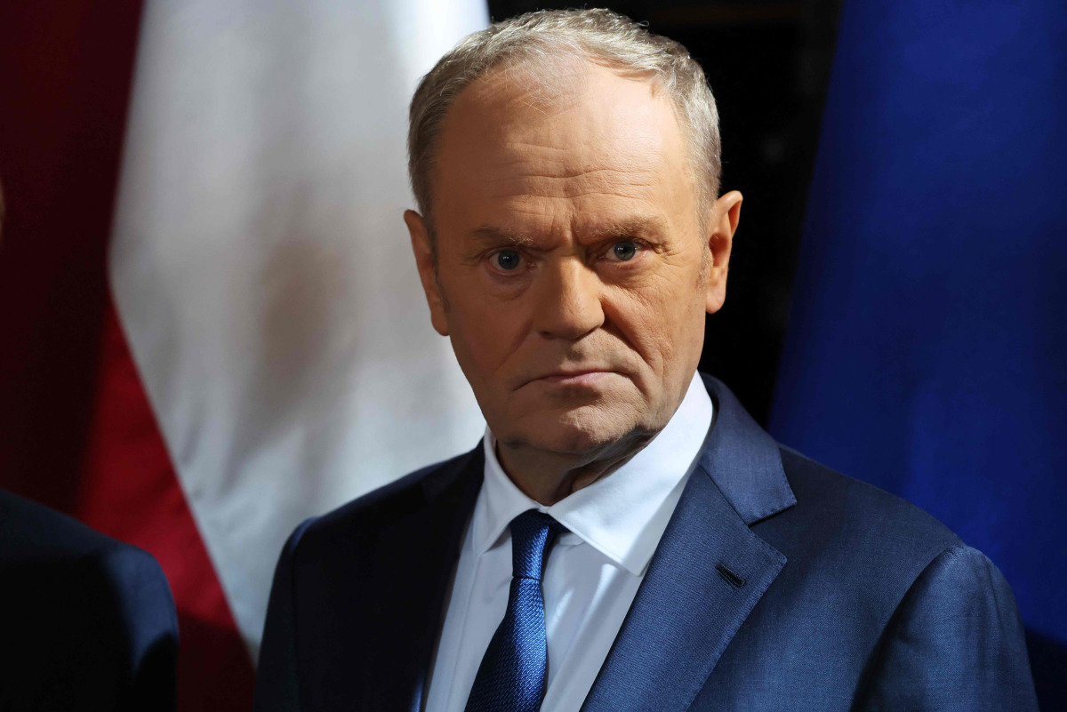 Polish Prime Minister Donald Tusk looks on during the signing of agreements between Poland and France at the Main Town Hall in Gdansk, Poland, on April 20, 2026 during the French President's one-day visit to Poland. Photo by Ludovic MARIN / AFP
